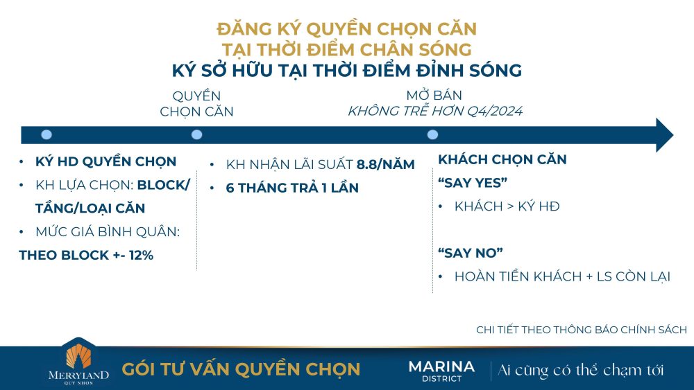 Tiến độ thanh toán gói quyền chọn Căn hộ MerryHome Quy Nhơn