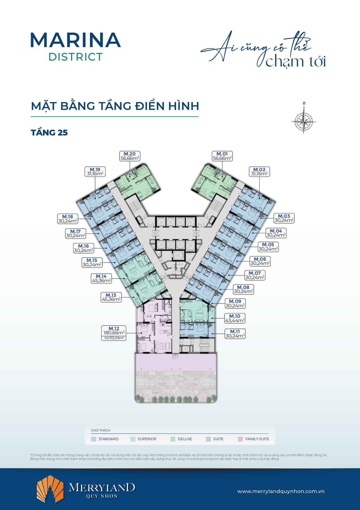 Mặt bằng tầng 25 Căn hộ MerryHome Quy Nhơn - Marina District