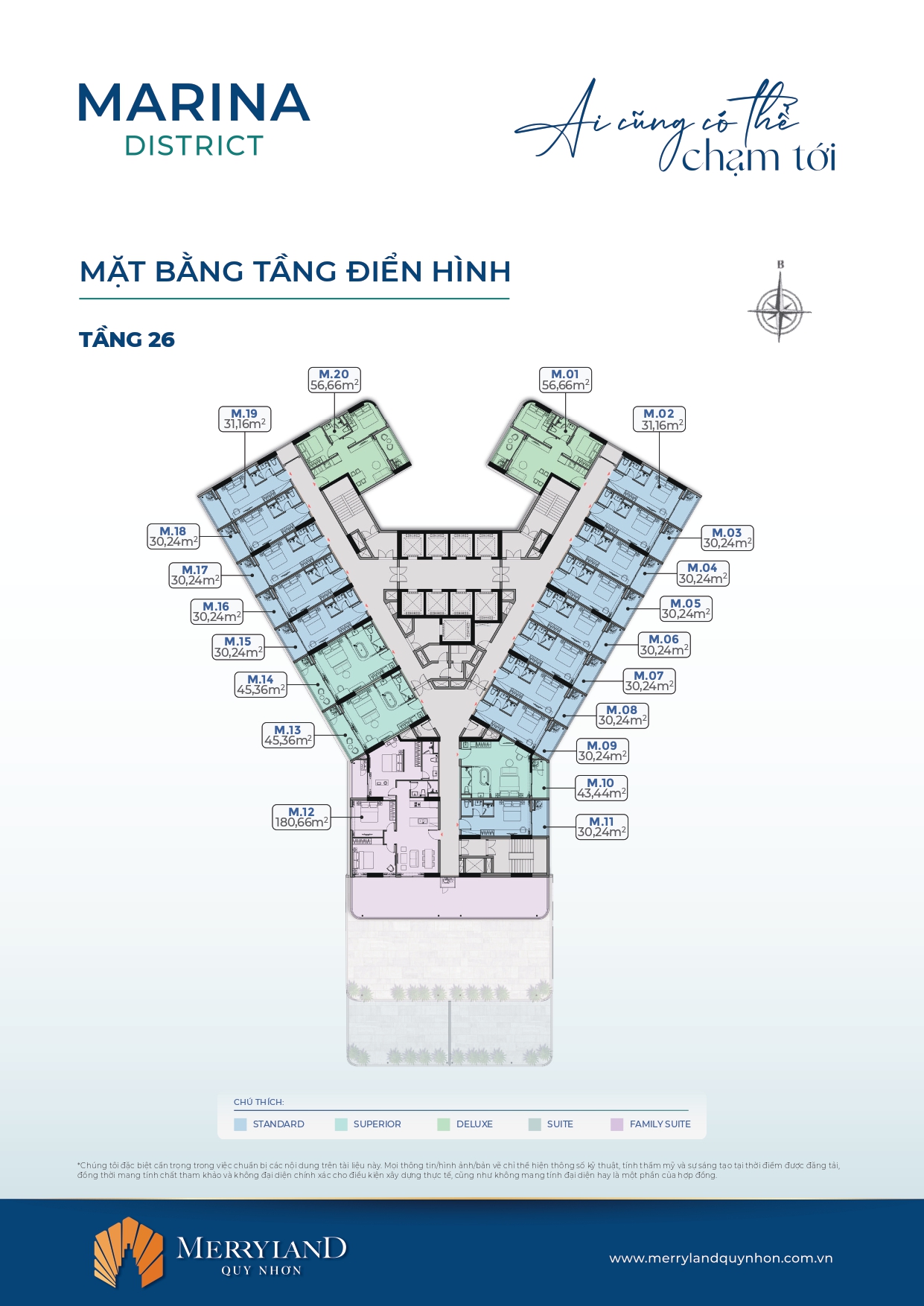 Mặt bằng tầng 26 Căn hộ MerryHome Quy Nhơn - Marina District